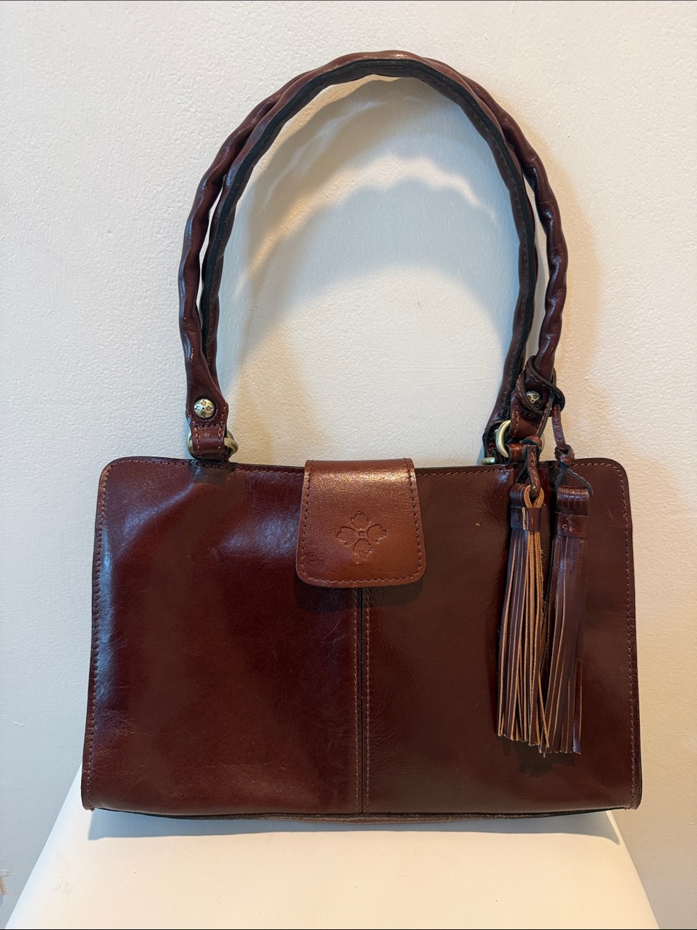 Patricia Nash Cognac Leather Braided-Handle Satchel